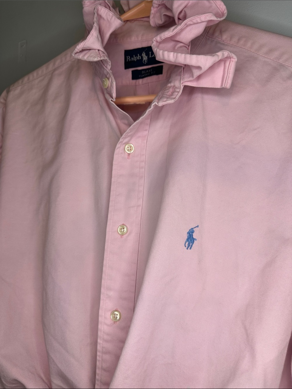 Ralph Lauren Light Pink Oxford Ruffled collar Shirt with Blue Pony - Picture 2 of 5